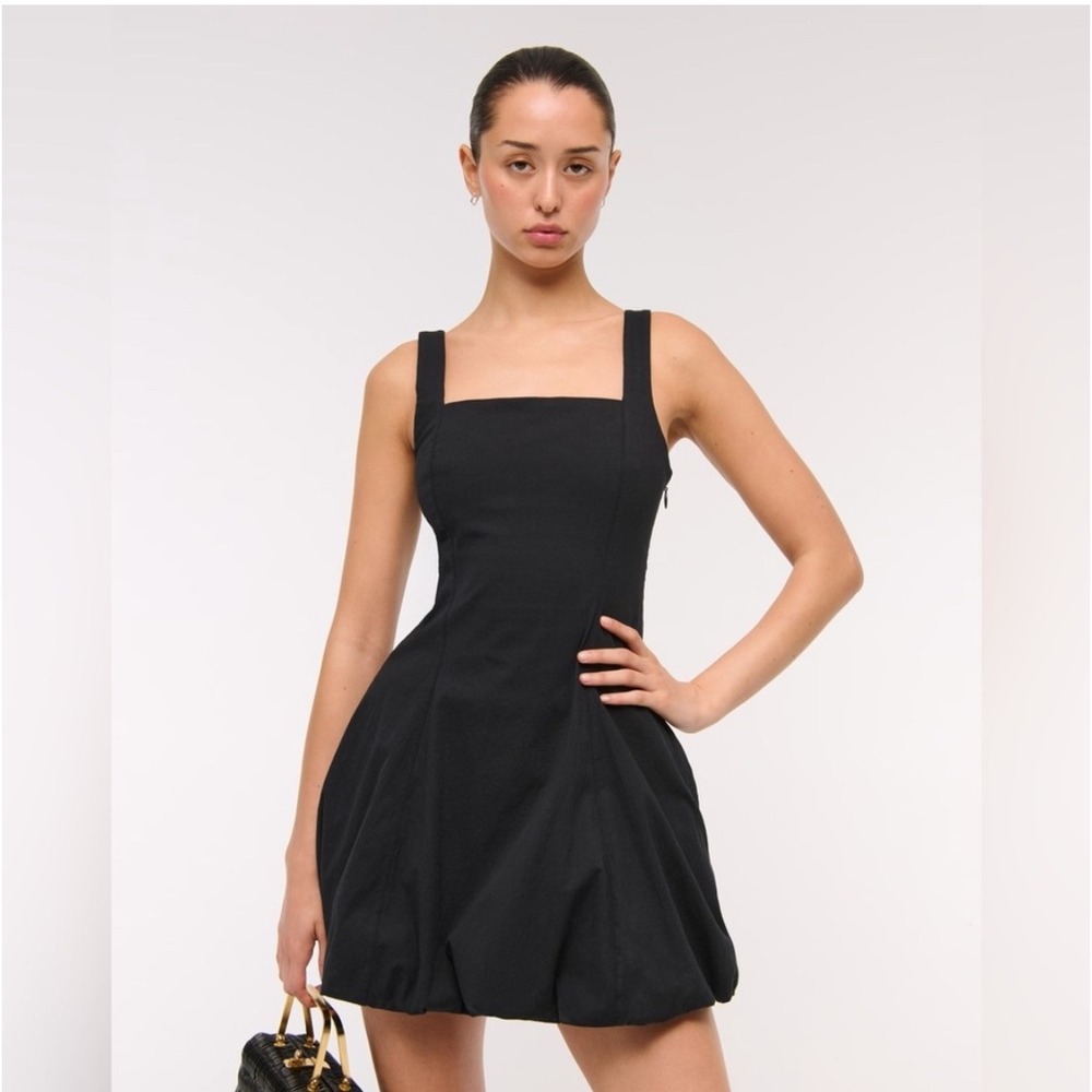 Abercrombie Fitch Dress Mila Bubble Hem Mini XL Black Square Neck Coquette Chic